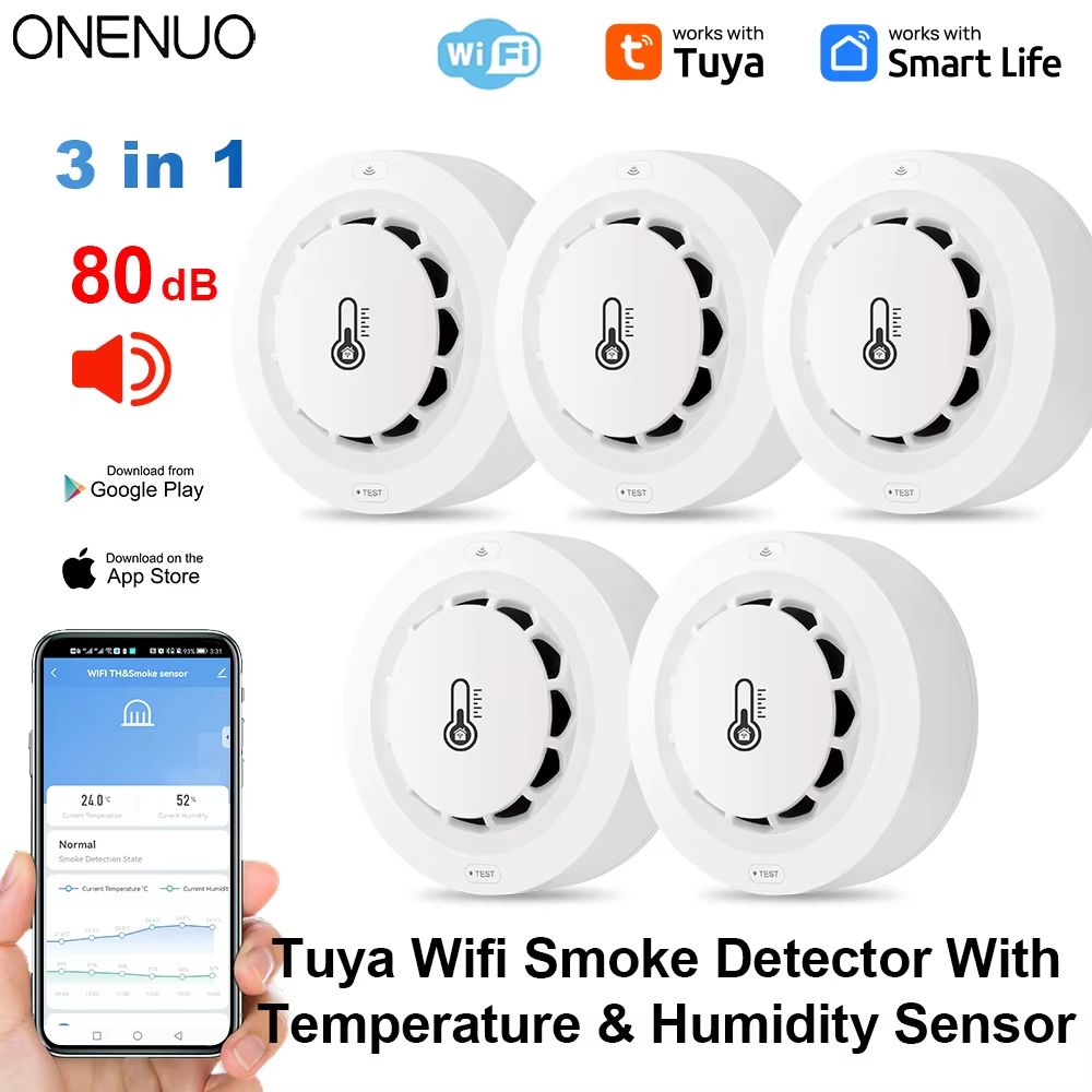Smoke Detector Interconnected - Tuya Wifi BT Dwa połączenia Detektor